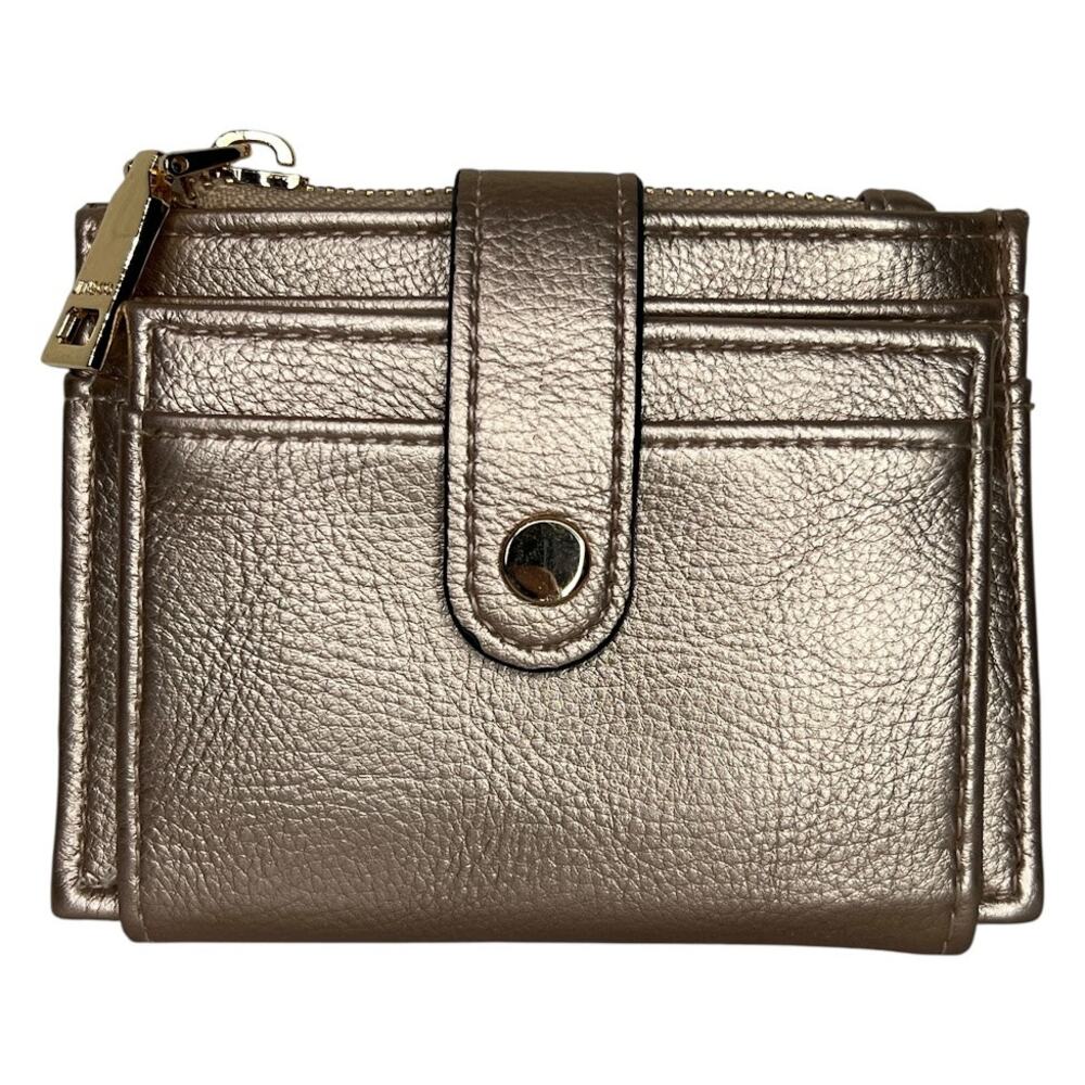 Jen & Co Sam Vegan Leather Wallet - Rose Gold Fold Out ID Card Slots Zip Close